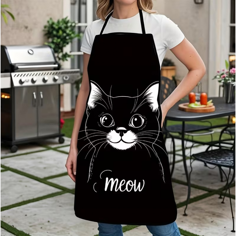 Home Cooking Meals - Cute Black Cat Print Apron, 1-Piece,