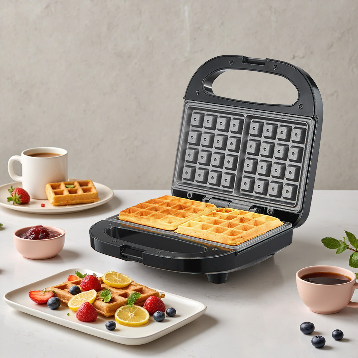 Home Cooking Electric - 2-Slice Belgian Waffle Maker, Non-Stick Plates,