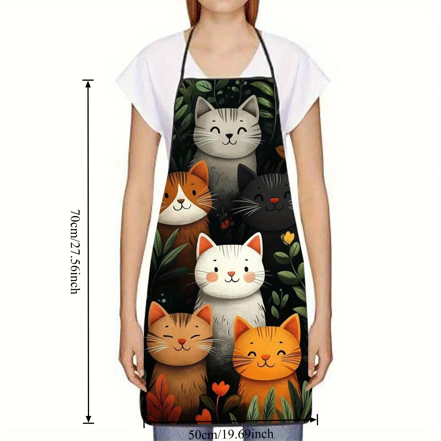 Home Cooking Meals - Cute Cartoon Cat Print Polyester Apron,