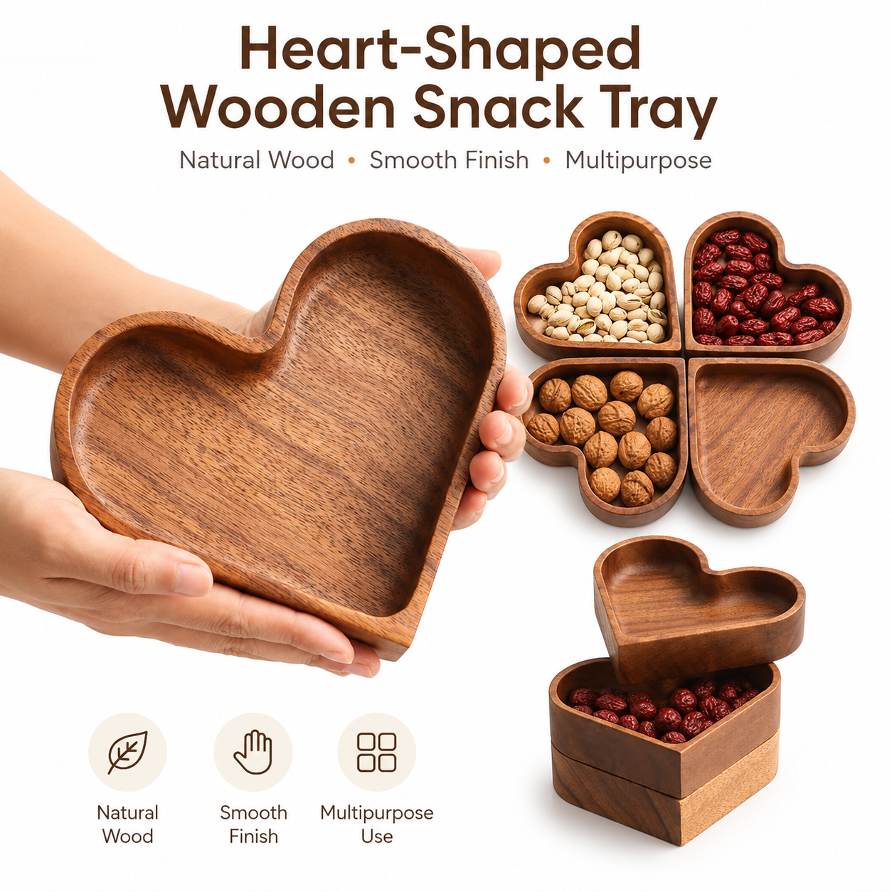 QA Heart Shaped Wooden Snack T - Home Cooking Dishes recension och pris