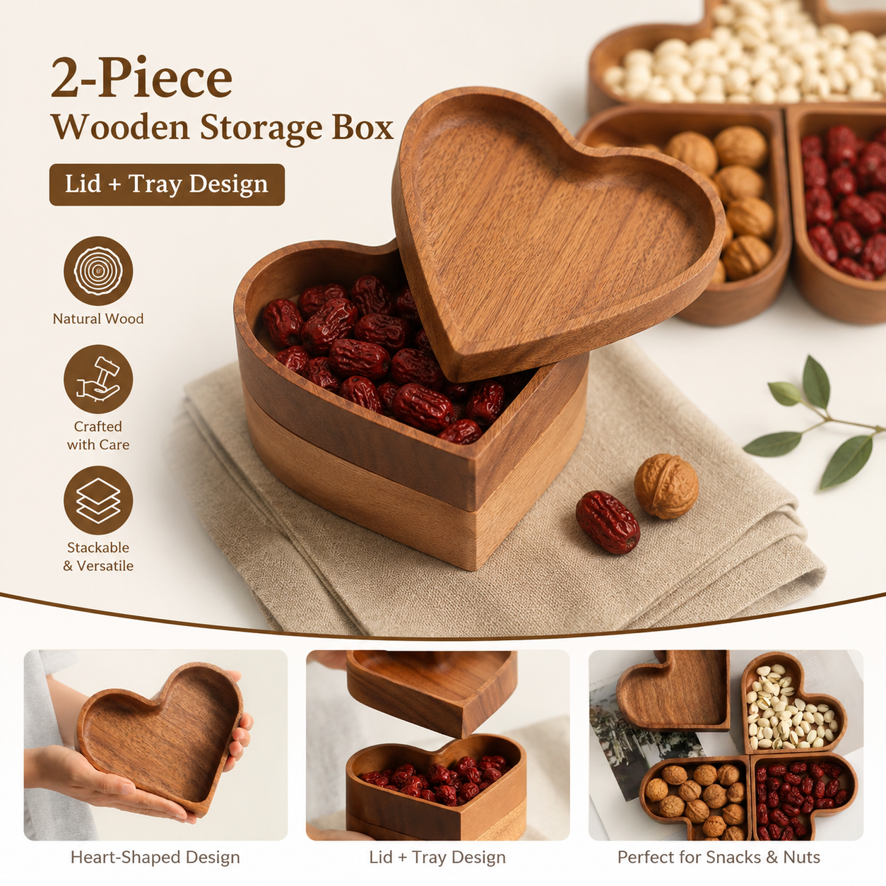 QA Heart Shaped Wooden Snack T - Home Cooking Dishes recension och pris