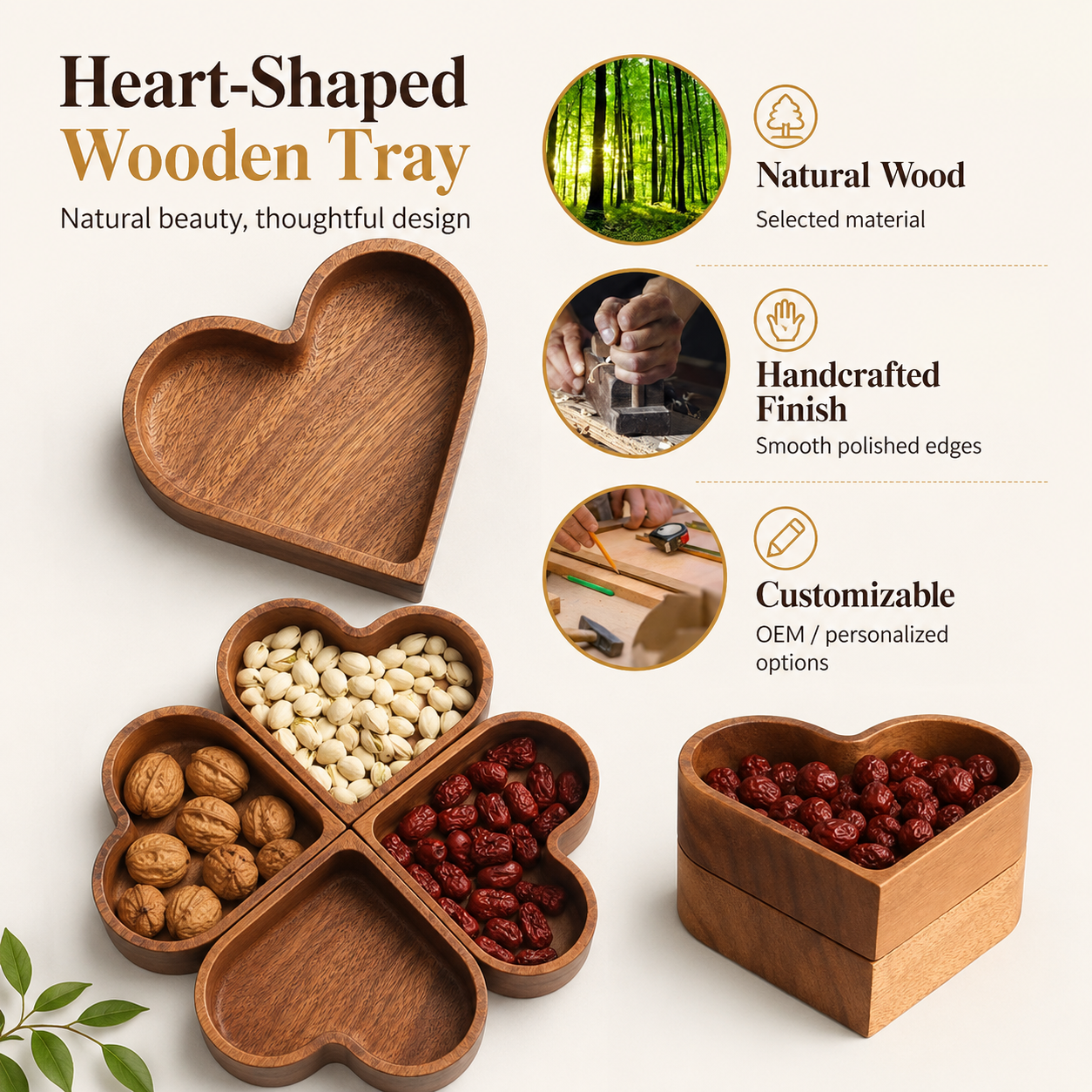 QA Heart Shaped Wooden Snack T - Home Cooking Dishes recension och pris
